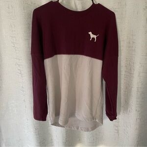 Burgundy and White Long Sleeve Pink Shirt